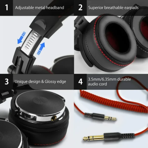 ⁦Oneodio سماعات رأس سلكية احترافية Studio Pro 10/30/50 DJ مع ميكروفون فوق الأذن HiFi سماعة مراقبة عالية الدقة⁩ - الصورة ⁦3⁩