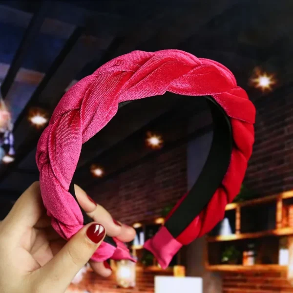عصابة رأس مضفرة عريضة مخملية مبطنة للنساء ، إكسسوارات شعر ساحرة ، غطاء رأس للفتيات ، غطاء رأس عصري - Image 8