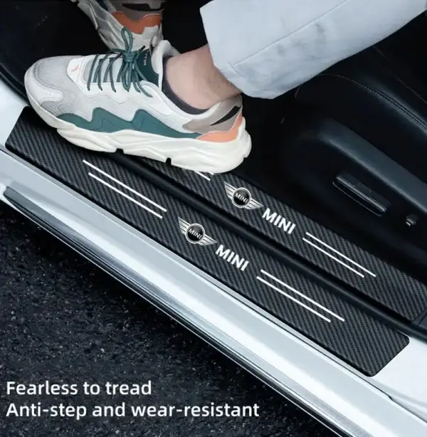⁦Leather Car Door Sill Plate Protector Stickers Threshold Side Anti Scratch Tape Protection for Mini Cooper One Car Accessorie⁩ - الصورة ⁦5⁩