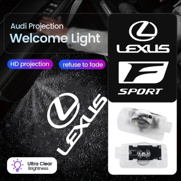 ⁦Led HD Car Door Logo Welcome Light Projector Lamps Accessories For Lexus RX330 IS250 Ct200h ES300h RX350 IS300h NX300h RX400h UX⁩ - الصورة ⁦3⁩