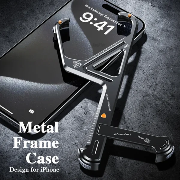 Luxury Aluminum Alloy Frameless Phone Case for IPhone 16 Pro 16Pro Metal Geometry Stand Heat Dissipation Shockproof Cover Bumper
