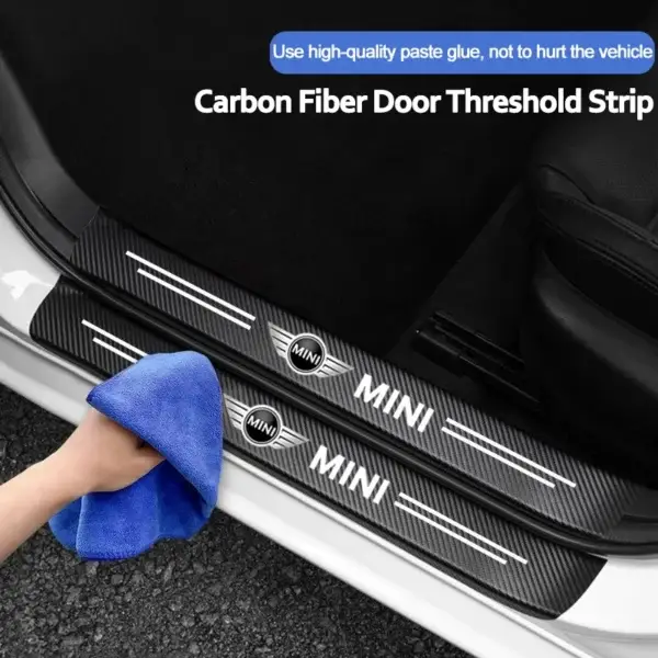 ⁦Leather Car Door Sill Plate Protector Stickers Threshold Side Anti Scratch Tape Protection for Mini Cooper One Car Accessorie⁩ - الصورة ⁦3⁩