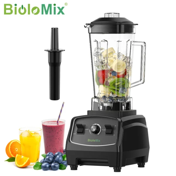 Biolomix خلاط طعام, خلاط كهربائي عصارة طعام 2200 واط 2 لتر BPA خلاط تجاري منزلي احترافي عصائر خلاط طعام عصارة طعام معالج فواكه