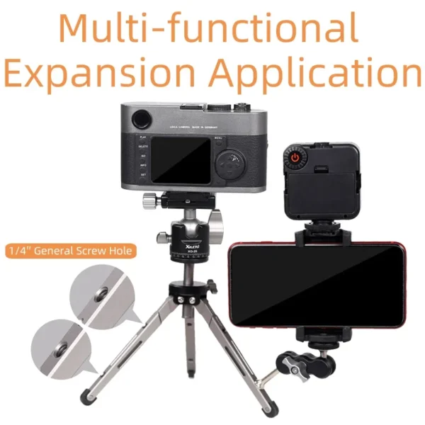 XIELTU XTS-20+XG-25 Mini Aluminum Tripod with Detachable Ball Head 360 Degree Rotation, Aluminum Alloy Tripod For GoPro DSLR - Image 4