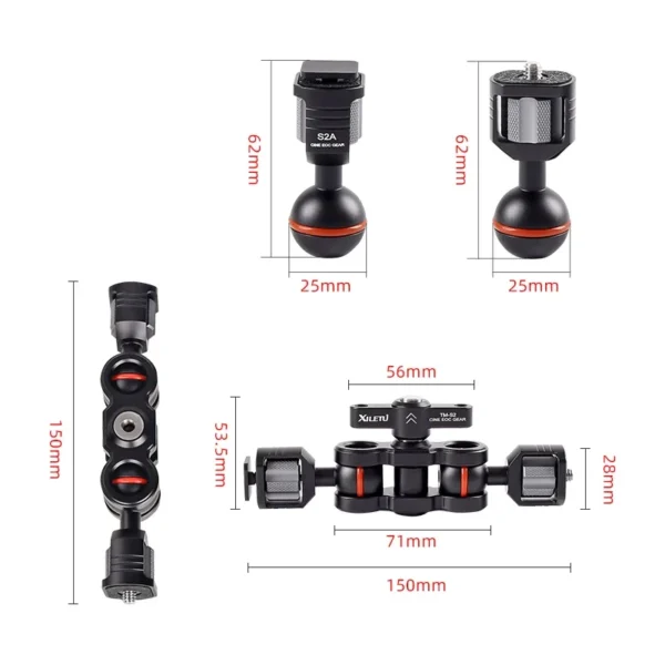 XILETU TMS2 Magic Arm Camera Mount Bracket Double Ball Head 360° Rotation for Camera Monitor Lights Recorders Microphone Audio - Image 4