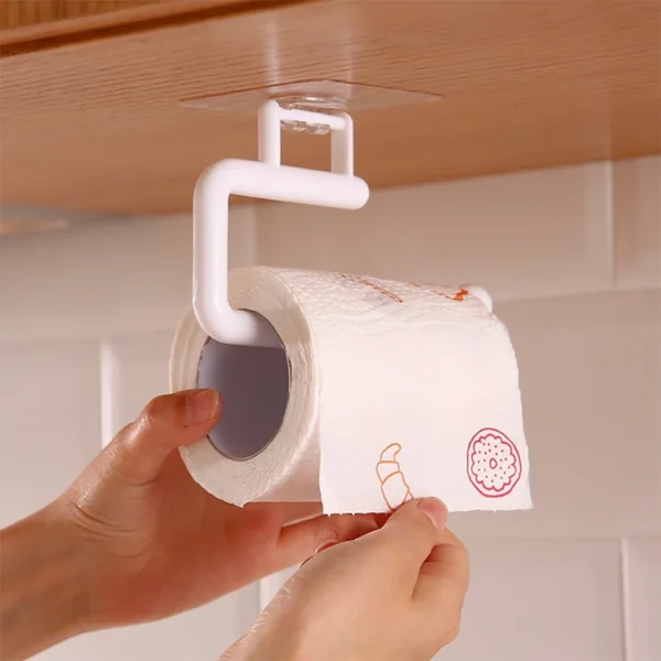 kitchen paper holder, self-adhesive shelf, hole-free home bathroom, hanging paper towel roll rack with a grade, white
