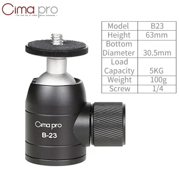 Cimapro B-23 Mini Tripod Ball Head Aluminum Alloy Metal 360 Degree Tripod Ball Head Panoramic Head W 1/4 Screw For DSLR GoPro