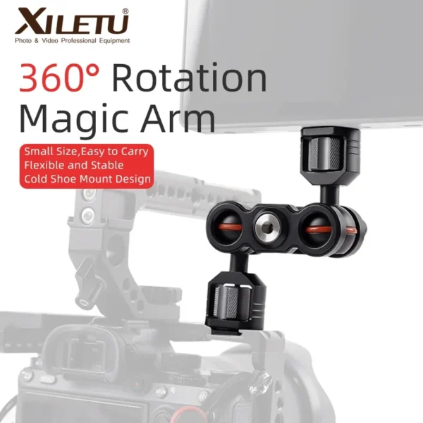 XILETU TMS2 Magic Arm Camera Mount Bracket Double Ball Head 360° Rotation for Camera Monitor Lights Recorders Microphone Audio