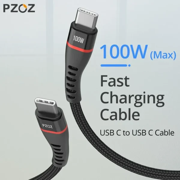 ⁦PZOZ 100W USB C to USB Type C Cable PD 5A Fast Charging For iPhone 15 Pro Max MacBook iPad Samsung Xiaomi 60W USBC Charger Cord⁩ - الصورة ⁦2⁩