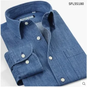 Smart five Brand High Quality Male Shirts Slim Smart Casual Business Cotton Long Sleeve Denim Shirt Men Plus Size 5XL 6XL<span> - </span>sfl5s180 light blue, 46