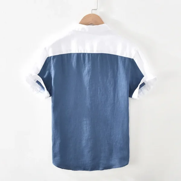 1728 Men Summer Fashion Japan Simple Harakuju High Quality 100% Linen Fabric Gradient Patchwork Short Sleeve Casual Slim Shirts - Image 2
