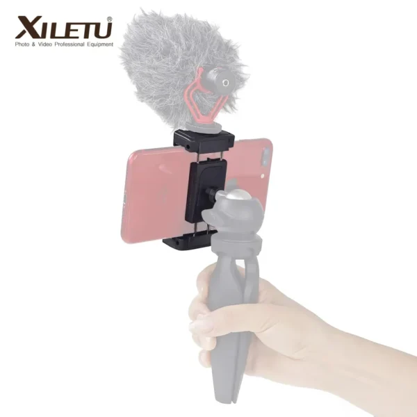 XILETU XJ-12 Mobile Tripod Mount Clipperwith Cold Shoe Mount for Boya Rode VideoMicro Microphone 1/4'' Tripod Clamp for iPhone X - Image 6