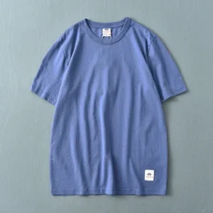 31100# Summer New Men's Fashion Simple Short-sleeved O-neck Solid Color T-shirt 100% Cotton Washed Old Bottoming Slim T Shirt<span> - </span>Denim Blue, XXL 180cm 83kg