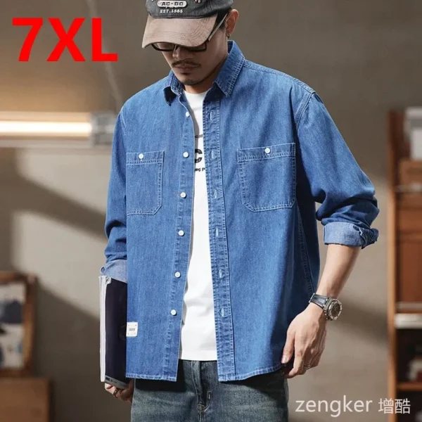 Spring New Arrival Men's Big Size Denim Shirt Oversized Loose Fit Streetwear Style Jacket for Big Men Plus Size mens shirt