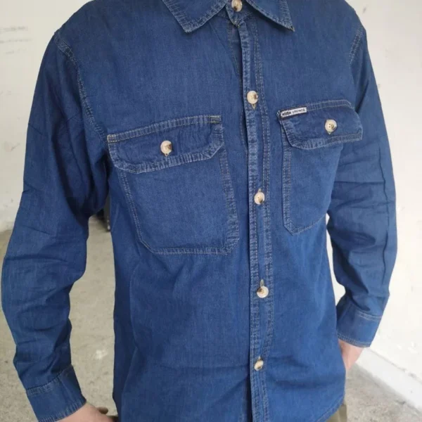 ⁦Spring and Summer Thin Medium-thick Denim Shirt Workwear Men's Long-sleeved Construction Site Top Pure Cotton Breathable⁩ - الصورة ⁦6⁩