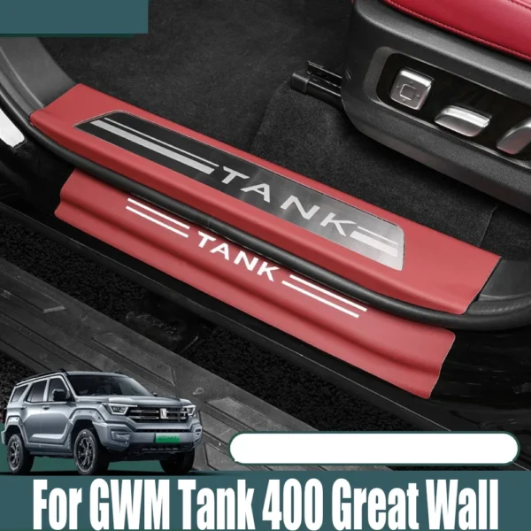للجدار العظيم GWM Tank 400 2023 2024 باب السيارة الداخلي ترحيب عتبة أغطية جلد ملصقات اكسسوارات السيارات المعدلة