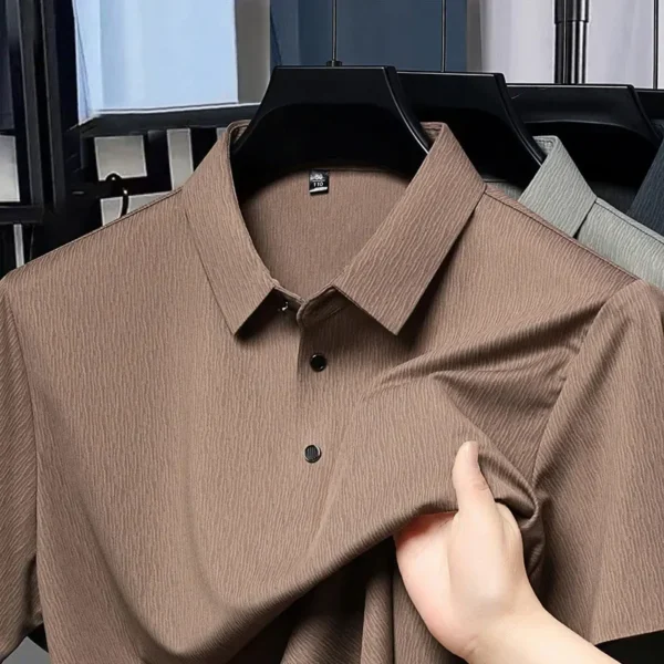 2025 New Men's Business Casual Short Sleeved Printed Polo Shirt Fashionable Breathable Comfortable and Versatile Top - Image 3
