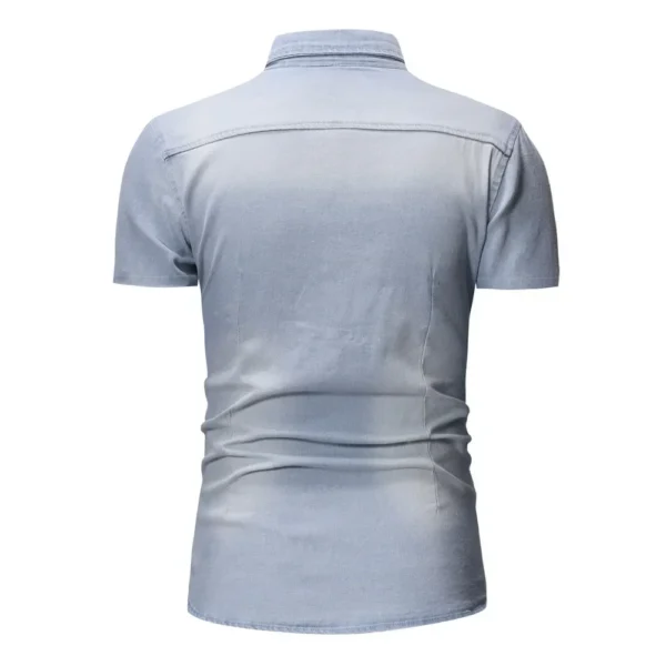 Men Denim Shirts Tops Shirt Short Sleeve Button Turn Down Collar Single Breasted Slim Fit Solid Simple Casual Splice Top 2024 - Image 5
