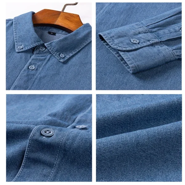 Denim Shirt Button Down Collar Long Sleeve Casual Vintage Versatile - Image 3