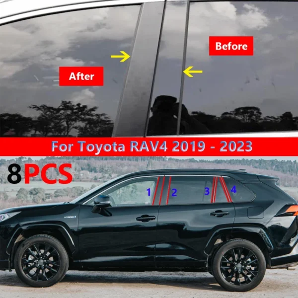 8 قطعة نافذة باب السيارة العمود الأوسط زخرفة حماية قطاع PC ملصقات لتويوتا RAV 4 RAV4 2023 2022 2021 2020 2019