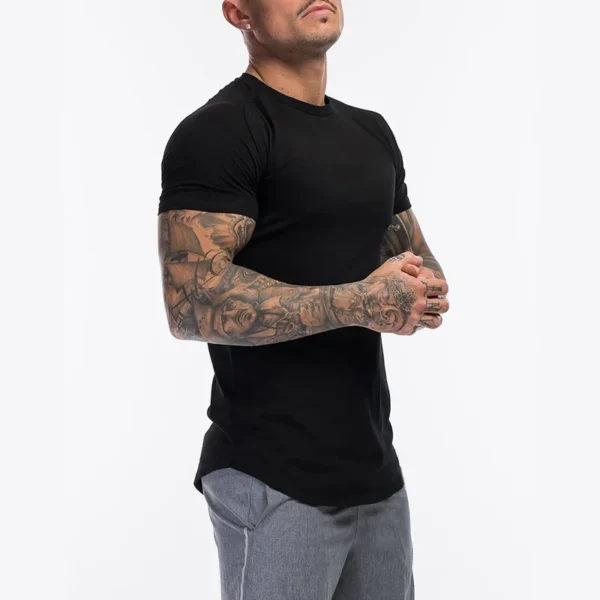 ⁦Plain Clothing Fashion T Shirt Men Cotton Breathable Fitness Mens Short Sleeve T-shirt Gym Tshirt Summer Tight Tee Shirt Homme⁩ - الصورة ⁦5⁩