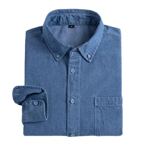 Denim Shirt Button Down Collar Long Sleeve Casual Vintage Versatile - Image 4