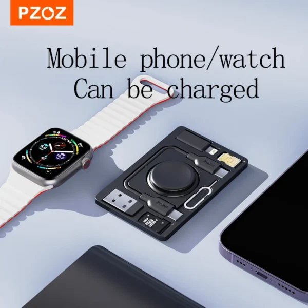 PZOZ For Apple Watch Charger iWatch Charging Portable Card Holder with USB C A to Lightning Type Cable SIM Adapter Storage - Image 3