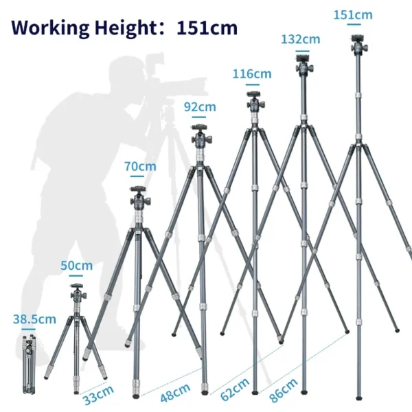 XILETU Portable Aluminum Alloy Travel Tripod 360° Panoramic Ball Head With Quick Release Cold Shoe Camera Tripod For DSLR Camera - Image 5