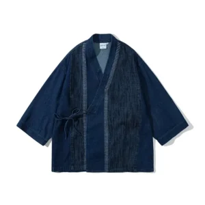 Chinese Ethnic Kung Fu Coat Men Women Summer Shirt Loose Fit Denim Cardigan Unisex Casual Boho Streetwear Short Sleeve Shacket<span> - </span>Blue, XL