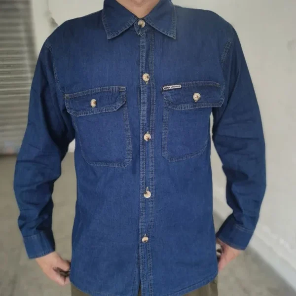 ⁦Spring and Summer Thin Medium-thick Denim Shirt Workwear Men's Long-sleeved Construction Site Top Pure Cotton Breathable⁩ - الصورة ⁦5⁩
