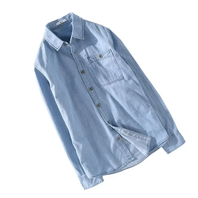 Denim shirt men's thin spring long sleeved inch clothes men's casual men's outerwear - الصورة 6