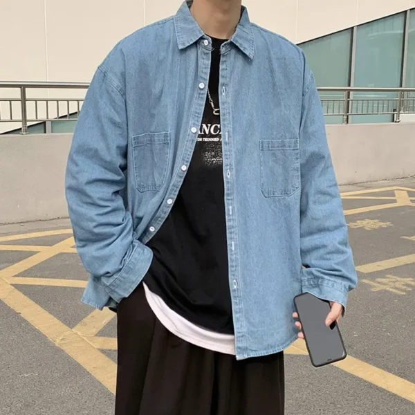 Long Sleeve Denim Shirts Men Plus Size Outerwear Oversize Japan Vintage Jeans Top Shirt Male Clothing 2025 Spring Summer Z1 - Image 2