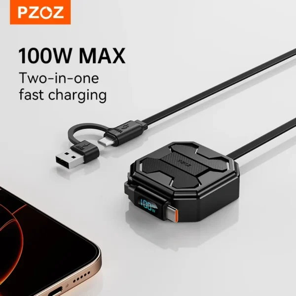 PZOZ 100W C to C Retractable Cable USB to Type C Lightning Digital Display PD Fast Charging Cable Data Wire For iPhone 16 15 14