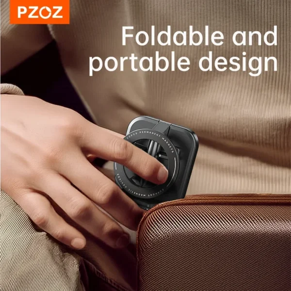 PZOZ Alloy Foldable Car Phone Holder for MagSafe 360° Adjustable Magnetic Car Mount Stand for iPhone 15 14 13 12 Pro Max - Image 3