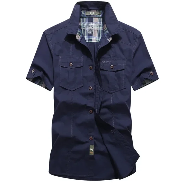 ⁦Summer Men's Shirts 6XL Short Sleeve Tooling Shirt Multi Pockets Men Working Clothe High Quality Cotton Casual Shirt A2F1391⁩ - الصورة ⁦3⁩