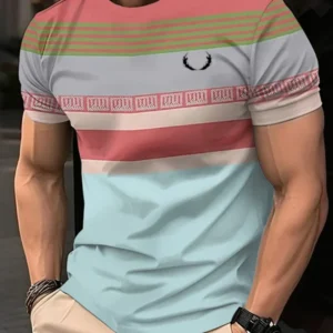 Fashion Striped Printed Men's T-Shirt Summer Breathable Men's Clothing Casual Loose Men Tops Versatile O-Neck Men Short Sleeved<span> - </span>XJH2507171034313, XXXL