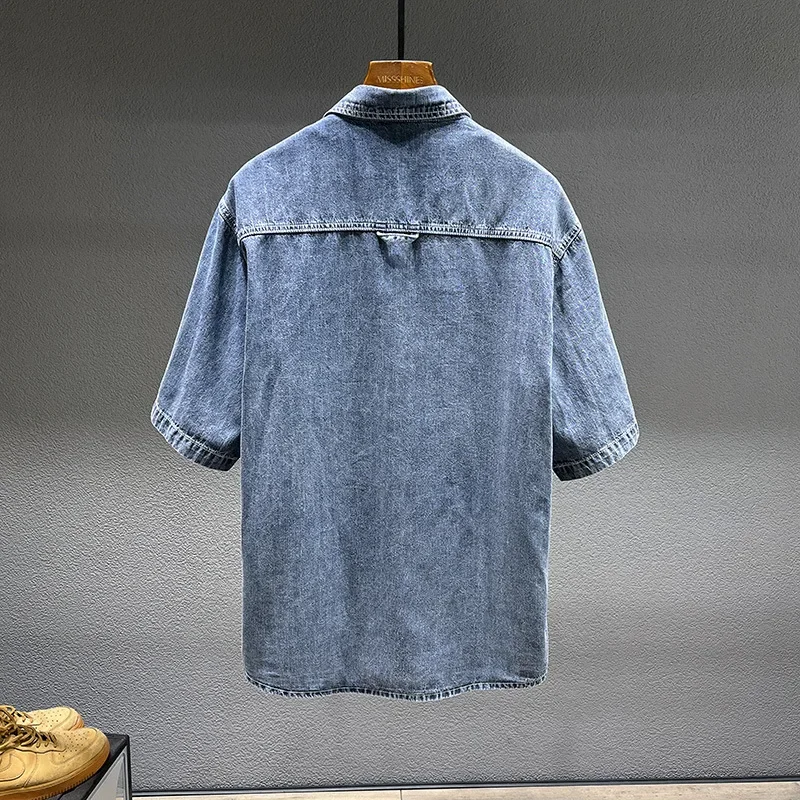 2024 summer new style New summer short sleeve denim shirt Men's Loose Casual Denim Short Sleeve Shirt Large size 6XL7XL8XL - الصورة 4