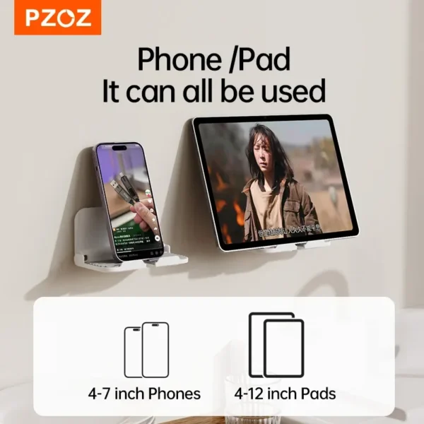 PZOZ Wall Mount Holder Charger Hook Hanging Stand Bracket Dock Mobile Phone Tablet Holder Pasted on Wall Foldable Shower Holder - Image 5