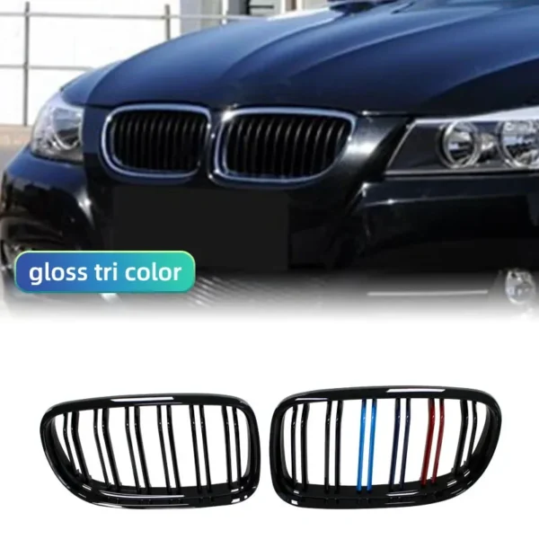 ⁦شبكة أمامية للكلى بلون M ، لمعان أو أسود غير لامع ، شبكة سباق أوتوماتيكية لسيارات BMW E90 ، E91 ، LCI 325i ، 328i ، 335i⁩ - الصورة ⁦5⁩