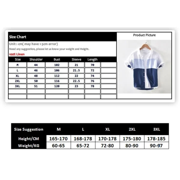 1728 Men Summer Fashion Japan Simple Harakuju High Quality 100% Linen Fabric Gradient Patchwork Short Sleeve Casual Slim Shirts - Image 6