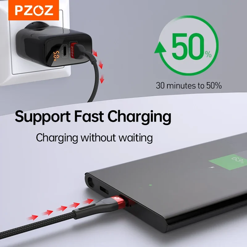 PZOZ USB Type C Cable Fast Charging Wire Data Cord USB C Cable 2M 3M For Samsung Xiaomi Mi Redmi Mobile Phone USBC TypeC Charger - الصورة 2