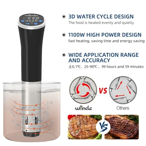 Wancle 1100 واط Sous Vide طباخ LCD تعمل باللمس الغمر المروج الطبخ الدقيق IPX7 طباخ مفرغ مقاوم للماء مع شاشة ديجيتال - Image 3