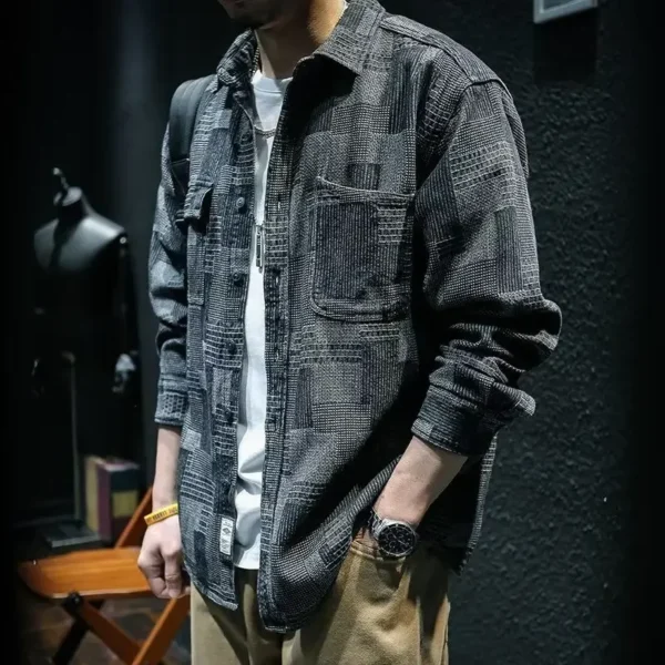 2024 Spring and Autumn New Japanese Denim Shirt Men's Long Sleeved Loose Trendy Casual Fashion Shirt Work Dress Pi Shuai Coat - Image 4