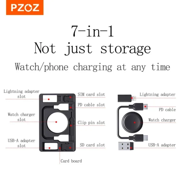 PZOZ For Apple Watch Charger iWatch Charging Portable Card Holder with USB C A to Lightning Type Cable SIM Adapter Storage - Image 4