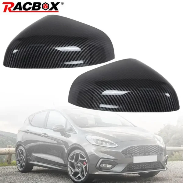Carbon Fiber/Glossy Black Side Wing Rear View Mirror Cover Cap for Ford Fiesta MK8 Puma 2018 2019 2020 2021 2022 2023 2024