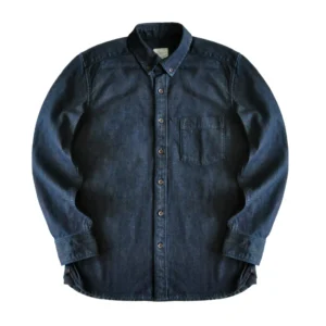 SauceZhan Chambray shirt men shirt long sleeve Denim Shirt Cotton Casual Wash Shirt Mens Dress Shirts Jeans Shirts Slim<span> - </span>blue black, S