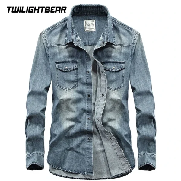 High Quality Men's Denim Shirt Long Sleeve Oversized Pure Cotton Overshirt Solid Casual Shirts Men Clothing 4XL A2F6522