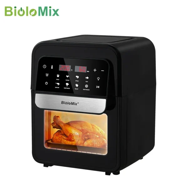 مقلاة هوائية BioloMix بشاشة لمس واحدة مع 8 وظائف للطهي، وعاء مزدوج غير لاصق، فرن مقالي هوائية أسود بدون زيت سعة 5 لتر