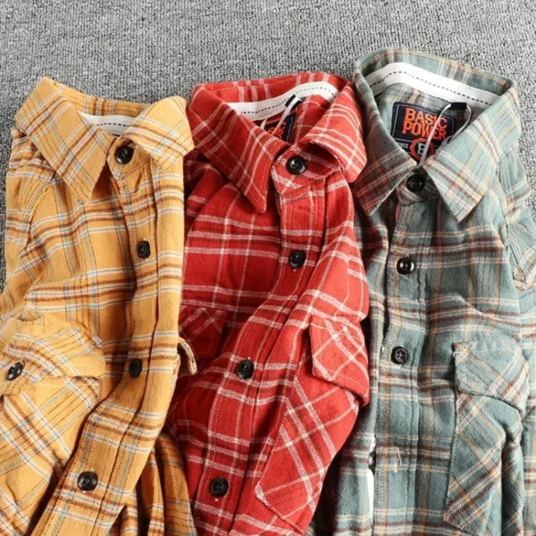 100% cotton woven wool fabric American retro men's shirt long sleeve autumn and winter thick fashion high street casual shirt - Image 4