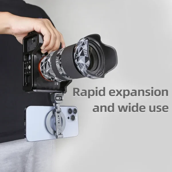 ⁦XILETU Foldable Magnetic Phone Holder Camera Rabbit Cage Tripod Universal External Magsafe Accessory for iPhone 15 14 13 12⁩ - الصورة ⁦2⁩